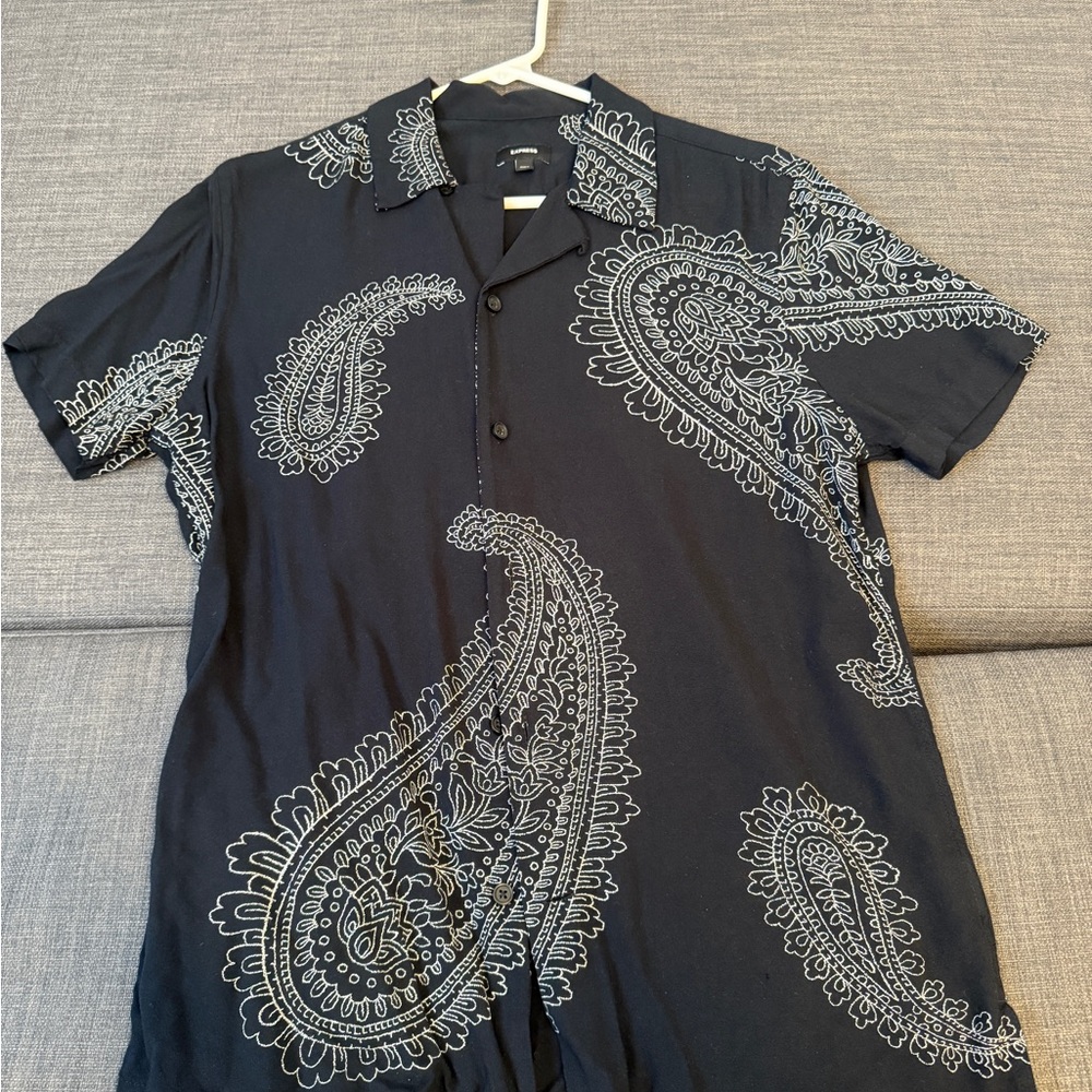 Express Black Casual Paisley Button Down Shirt